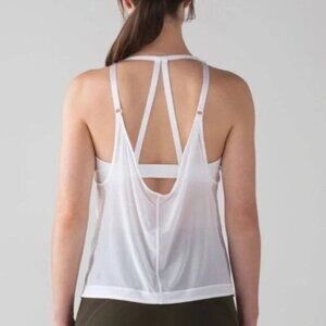 Lululemon Revitalize Tank White Mesh Sheer V Neck Strappy Bra Attached